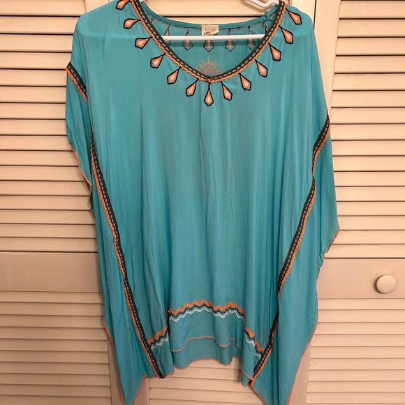 Surf Gypsy Turquoise Tunic with Orange Embroidery - Picture 2 of 3